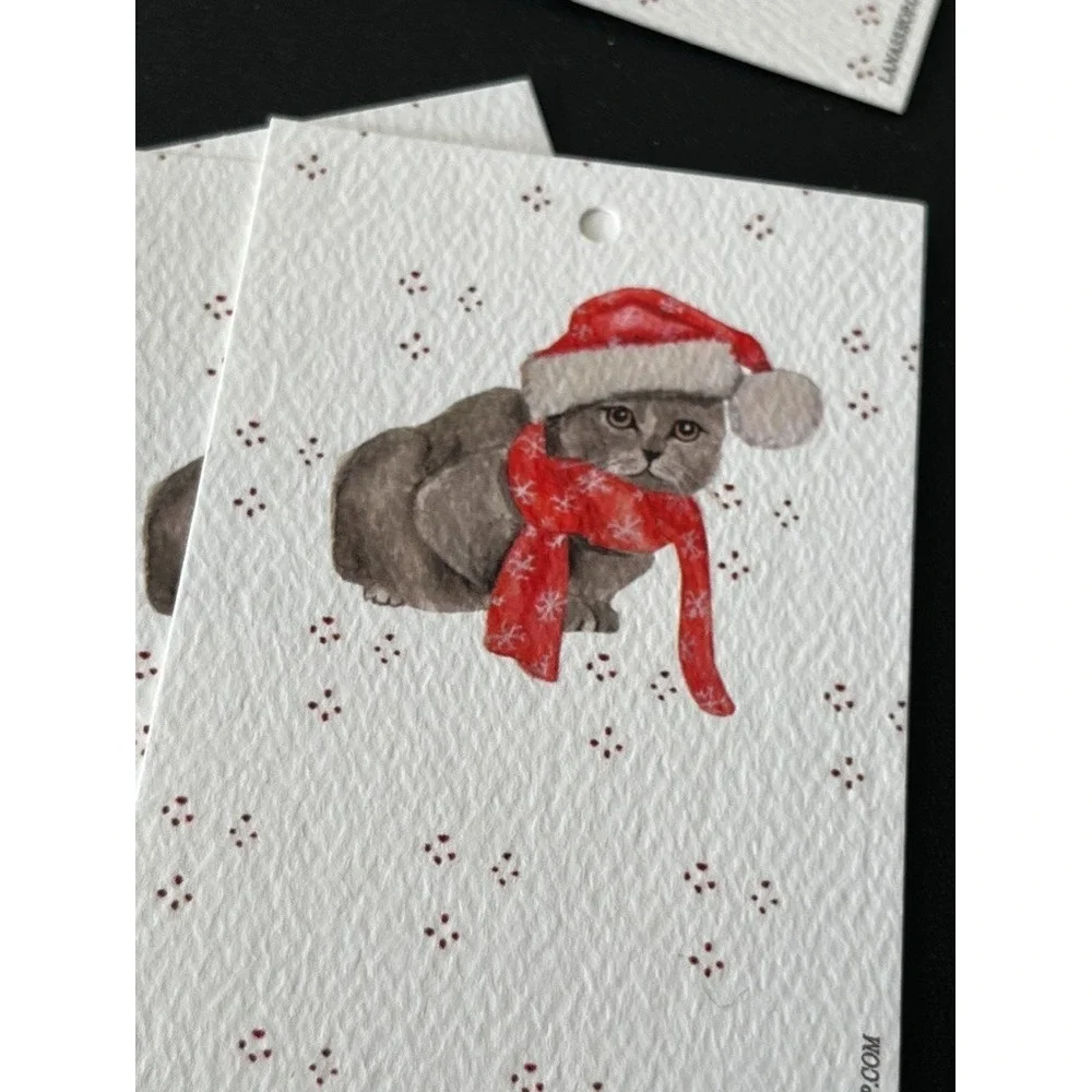 Hand Illustrated Cat Gift Tags Christmas Festive Holiday Colorful Modern Party